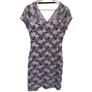 SAN FRANSISCO Pink Black Lace Evening Dress Wedding V-Neck Short Sleeve Medium